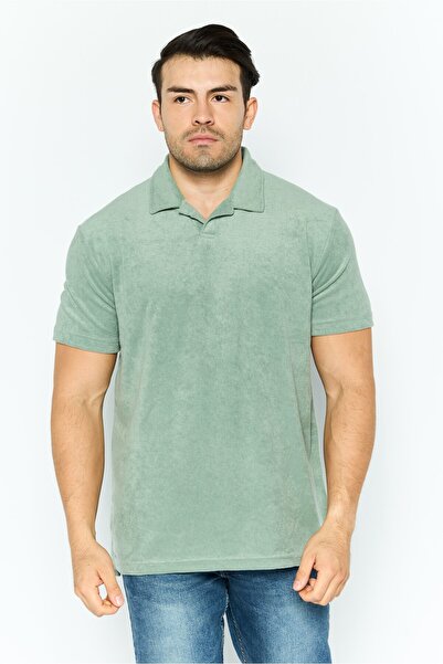 Brave Soul Men Regular Fit Textured Short Sleeve Polo Shirt, Mint Green