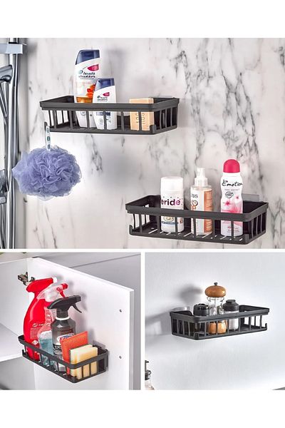 Dükkanönü 2-Piece Oslo Bathroom Organizer Shampoo Holder Soap Dish Set of 2 Self-Adhesive Shower Shelf Organizer