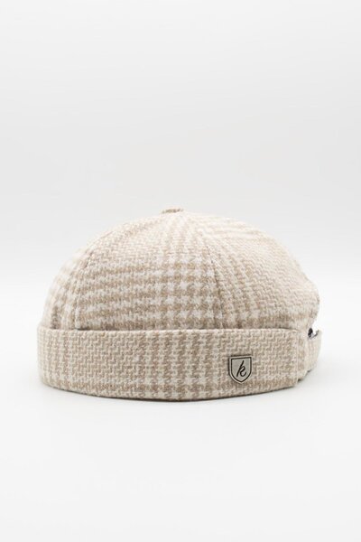 Külah Unisex Bej Desenli Yünlü Docker Şapka