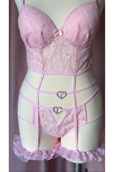 MH Moony Homewears Sexy Mihra Pink Garter Set