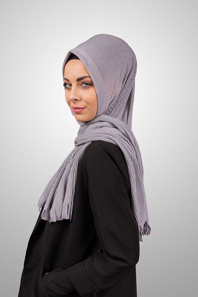 Şalcenneti.com Organic Gray Color Practical Pleated Shawl - Ready Plug-In Sponge Model