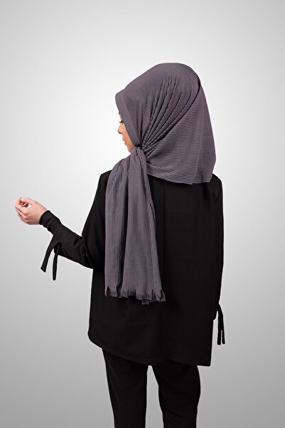 Şalcenneti.com Pratik Pliseli Şal Hazır Geçmeli Organik Füme Rengi Süngerli Model