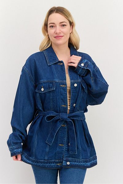 Esprit Women Washed Denim Jacket , Dark Blue