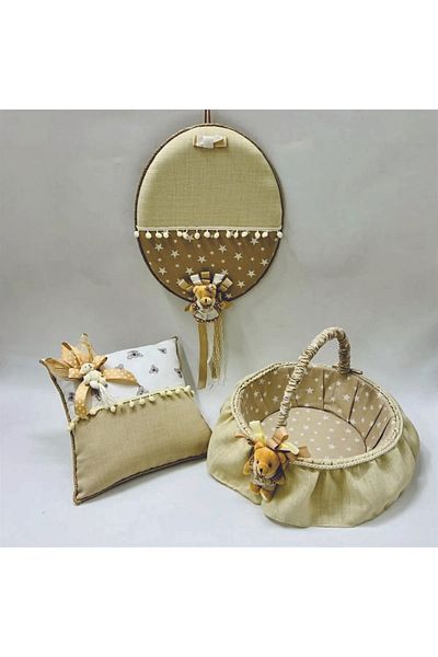 Cansüs Oval Baby Shower Σετ 3 τεμαχίων (Στολίδι πόρτας-καλάθι-μαξιλάρι κοσμήματος)