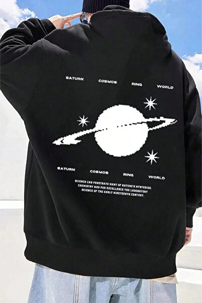 FECCY Hanorac cu glugă din bumbac imprimat cu Sistemul Solar Saturn