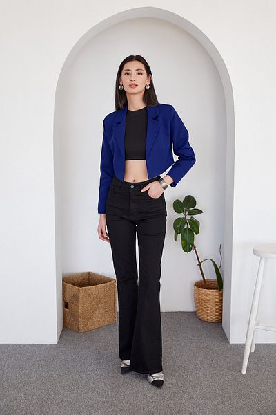 Fulla Moda Basic Double Breasted Collar Padded Crop Jacket