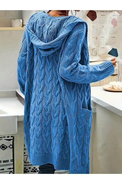 Viyamo Cardigan midi cu mânecă lungă pentru femei, cu buzunar deschis în față