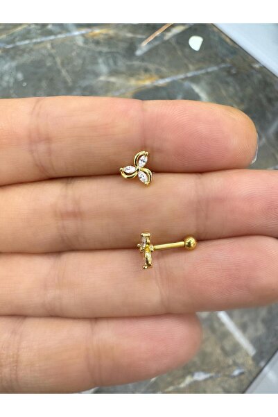 Arescollection zirkon taşlı 1 adet tragus helix lobe uyumlu piercing küpe