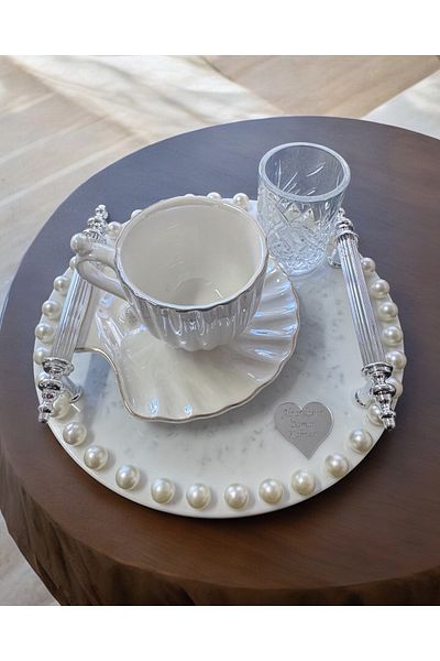 CyzHome Silver Promise Coffee Tray with Faye Pearls