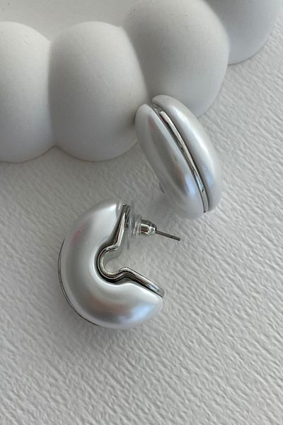 DEMOKAN Women's Earrings Special Series Mother of Pearl Chubby C Plate Model Tarnish Free Earrings