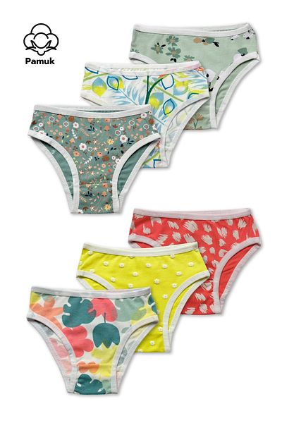 MK Mukko Kids Set de chiloți din bumbac pentru fete, 6 piese, design colorat și cu modele