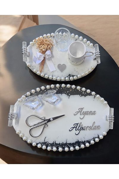 CyzHome Jubilation Promise Engagement Tray with Silver Pearls