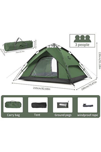 Naturehike 4 Kişilik Otomatik Kamp Çadırı, Su Geçirmez, UV Koruma, Kolay Kurulum 4 Mevsim Kullanıma Uygun Çadır