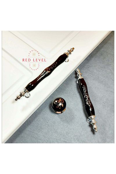 Red Level أسود 128 ملم مقبض بورسلين نماذج خزانة درج أثاث مقبض مطبخ 99 أسود