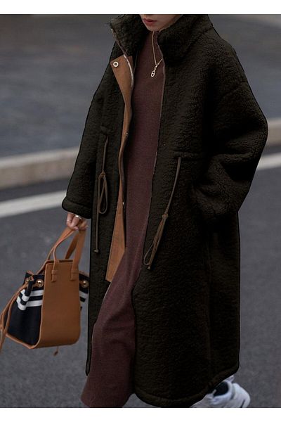 Toridas Plüsch-Winterjacke für Damen mit Reißverschluss und Schnürung an der Taille