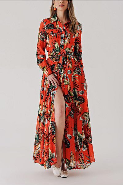 SOCIETA Print Pocket Long Shirt Dress 94409