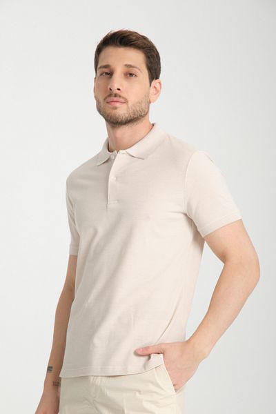 Frappoli Ανδρικό μπλουζάκι με λαιμόκοψη Polo Slim Fit - Boggee Pedso, Ανοιχτό μπεζ, Ιταλικός γιακάς, Λύκρα που δεν συρρικνώνεται, 100% βαμβάκι