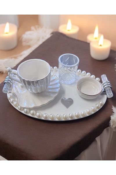 CyzHome Silver Groom Coffee Tray with Luna Pearls