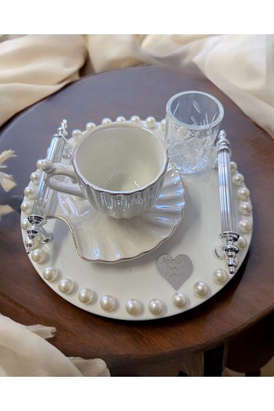 CyzHome Silver Promise Coffee Tray with Freya Pearls