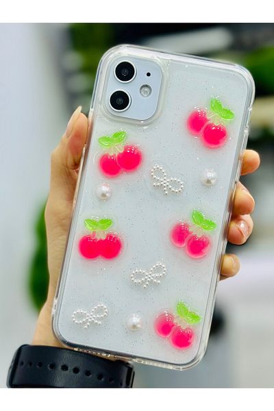 Go Aksesuar جراب سيليكون مرن بتصميم PEARL CHERRY متوافق مع هاتف Iphone 11 مع لعبة