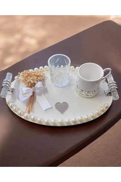 CyzHome Silver Groom Coffee Tray with Luna Pearls