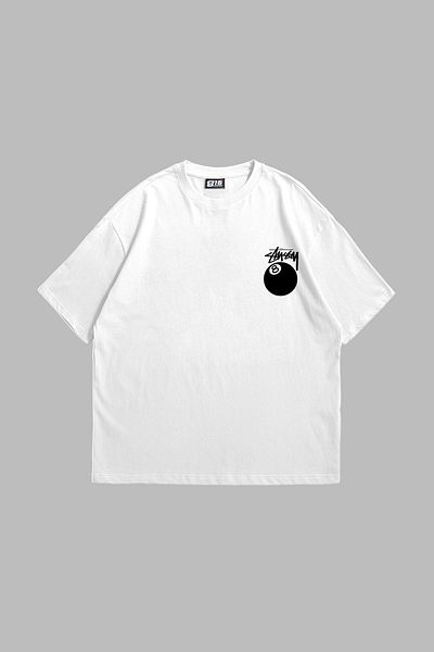 Bak Moda στ. Οκτώ εμπριμέ υπερμεγέθη Unisex λευκό μπλουζάκι