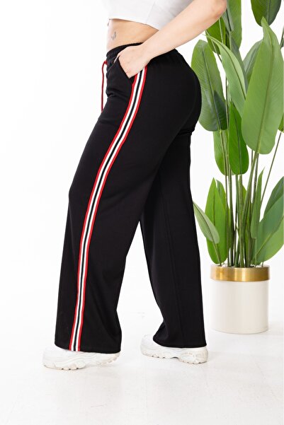 Esina Wide Leg Stripe Detailed Steel Fabric Sweatpants