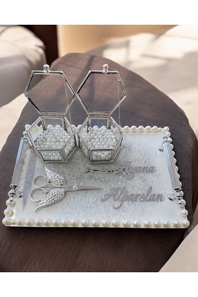 CyzHome Promise Engagement Tray with Raya Silver Pearls