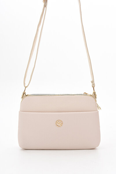 Morpelikan Women's Adjustable Cross Strap Cream Shoulder Bag with 4 Compartments and Metal Zipper