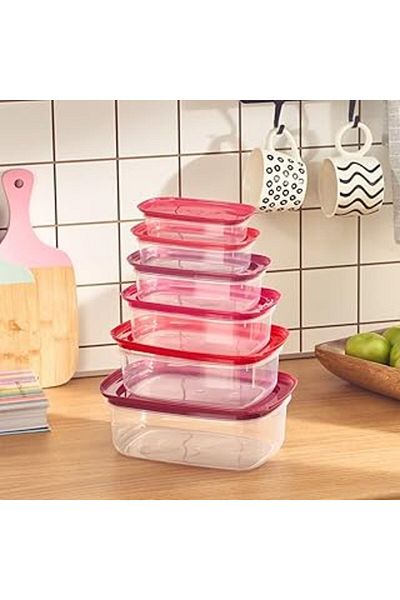 maxstrox Shopmxs Liter - Set of 6 Red Velved Storage Containers for Vegetables and Pulses - m