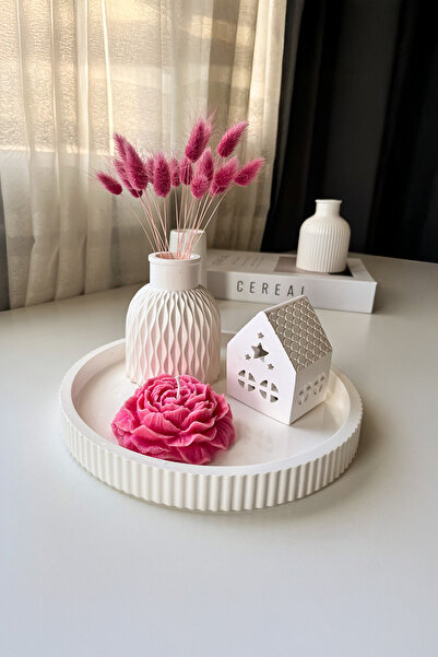 Candle Dekoratif Tabak, Vazo, Ev Figürlü Mumluk ve Nar Çiçeği Kokulu Şakayık ...