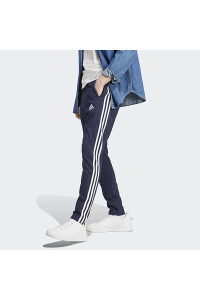 adidas Granatowe, męskie, zwężane spodnie dresowe Essentials z 3 paskami - Ic0045