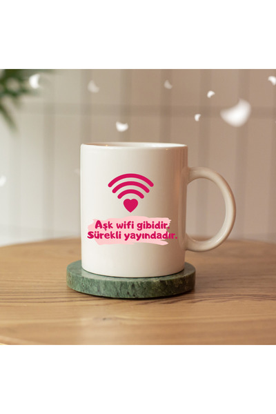 kubdekor الحب مثل واي فاي، كوب مكتوب يدوم طويلاً، كوب هدية للحبيب