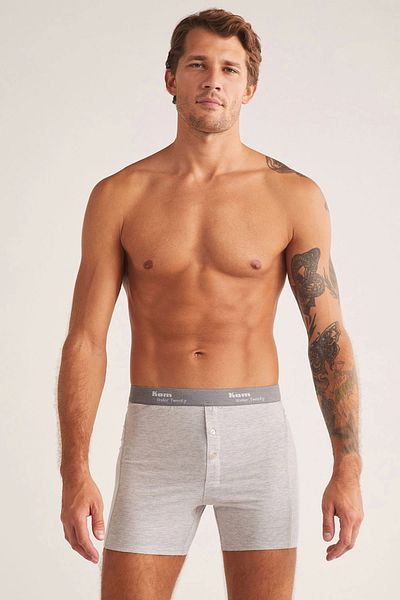Kom Long Double Button Long Men's Boxers - Gray