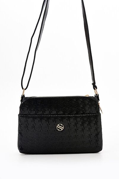 Morpelikan Women's Black Drop Shoulder Bag with Adjustable Cross Strap, 4 Compartments and Metal Zipper