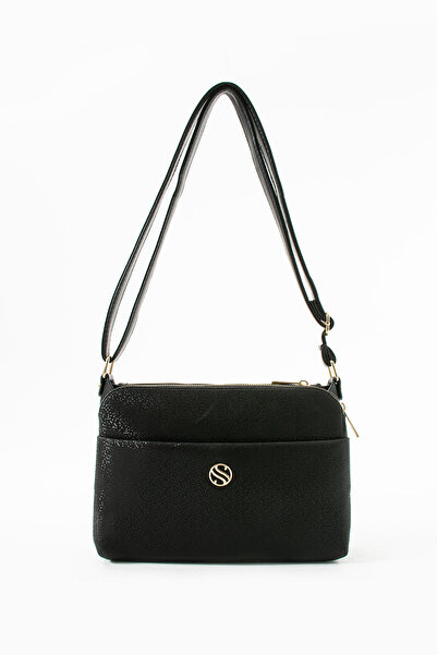 Morpelikan Women's Black Mosaic Shoulder Bag with Adjustable Cross Strap, 4 Compartments and Metal Zipper