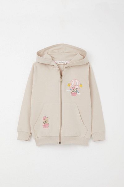 Breeze 1.5-5 Years Old Girls Tracksuit Set - Beige with Flying Balloons and Embroidery