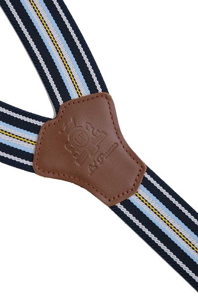 Kravatkolik Navy Blue Jacquard Leather Pants Strap - Button Holes Pan206