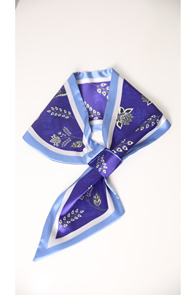 ElevaGlam Kravat Eşarp Mavi Çiçekli Desen