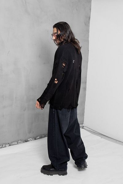 Sokak Butik Μαύρη ζακέτα Oversize Premium με λαιμόκοψη V με λεπτομέρεια