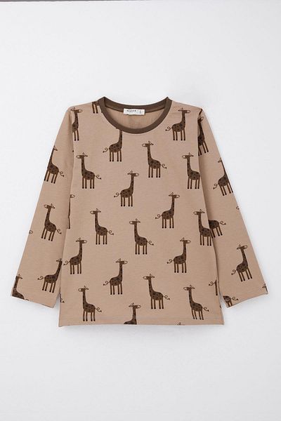 Breeze 4-8 Years Old Boys' Pajamas Set - Cute Giraffe Print, Mink