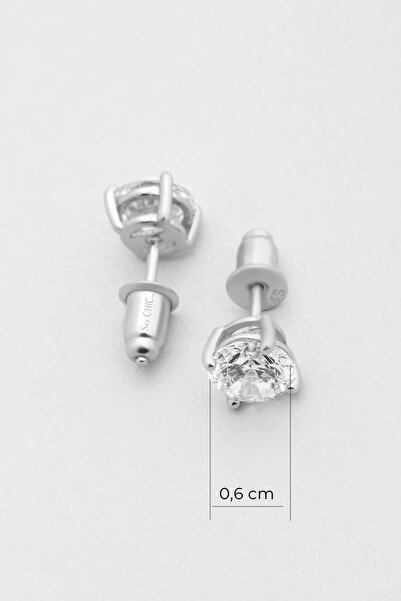 So CHIC... Tektaş 6 mm 18 Ayar Beyaz Altın Kaplama Gümüş Küpe