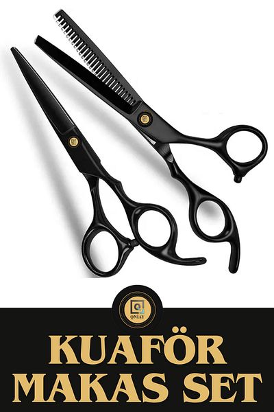 QNİAY Professional Black Scissors Set | Flat Scissors-Intermediate Scissors |   Thinning Barber Hair Cutting Scissors Hairdresser Tools