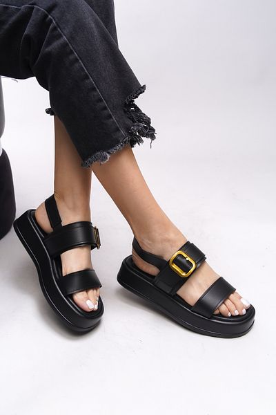 Riccon Sandale Yiendrae Black pentru femei - Cataramă și piele 0012785