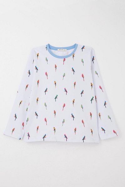 Breeze Set pijamale pentru băiat cu model papagal colorat, 9-12 ani, albastru gheață