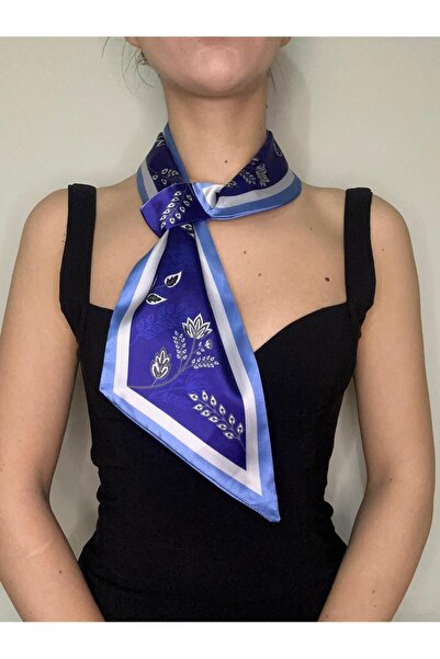 ElevaGlam Kravat Eşarp Mavi Çiçekli Desen
