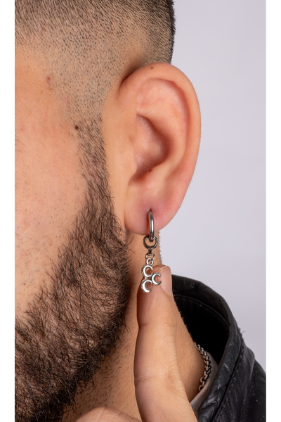 Piercing Market Steel & Silver Unisex Çelik Hilal Figürlü Halka Sallantılı Küpe Paslanma Kararma Yapmaz