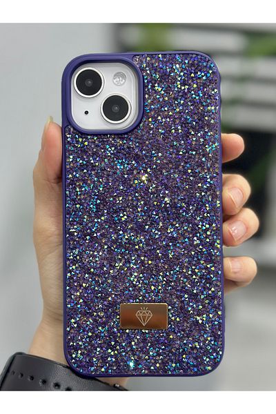 Go Aksesuar حافظة سيليكون متوافقة مع هاتف Iphone 13 - 14 و15 بتصميم الماس والأحجار الكريمة المضيئة والماس