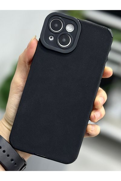 Go Aksesuar حافظة سيليكون مرنة ذات مظهر جمالي من جلد الغزال الكانتارا المتوافقة مع هاتف Iphone 14 Plus و15 Plus