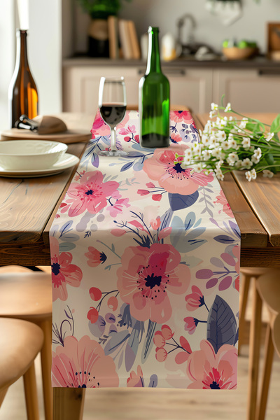 ALAMODECOR Ροζ τριαντάφυλλα με έθνικ μποέμ μοτίβο, ψηφιακά τυπωμένο ράνερ